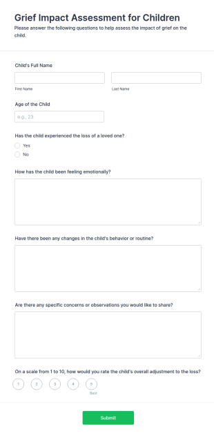Grief Impact Assessment For Children Form Template