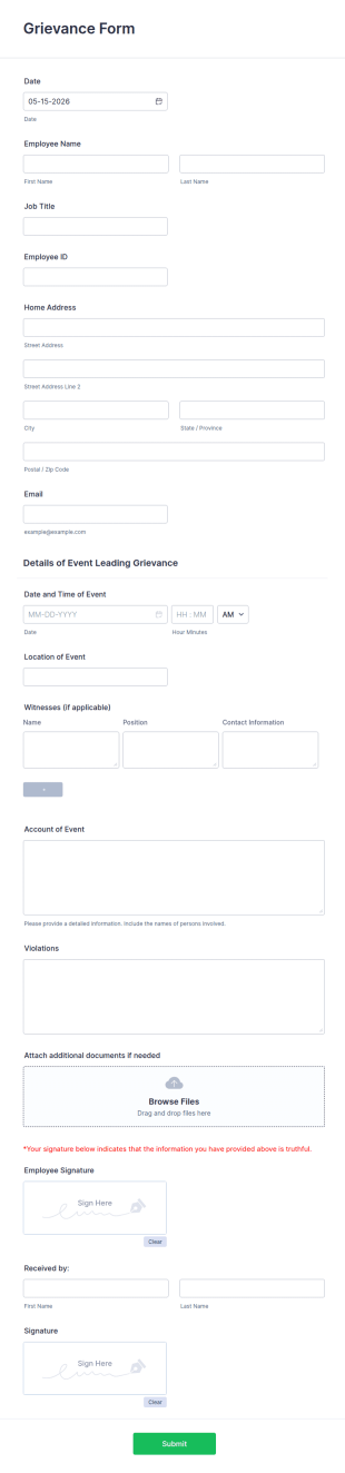 Grievance Form Template