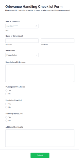 Grievance Handling Checklist Form Template