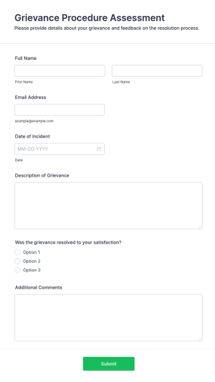 Grievance Procedure Assessment Form Template