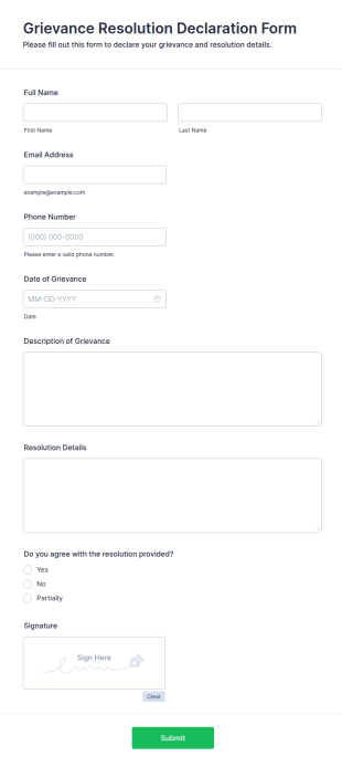 Grievance Resolution Declaration Form Template