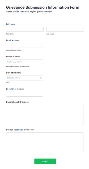 Grievance Submission Information Form Template