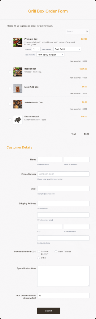 Grill Box Order Form Template