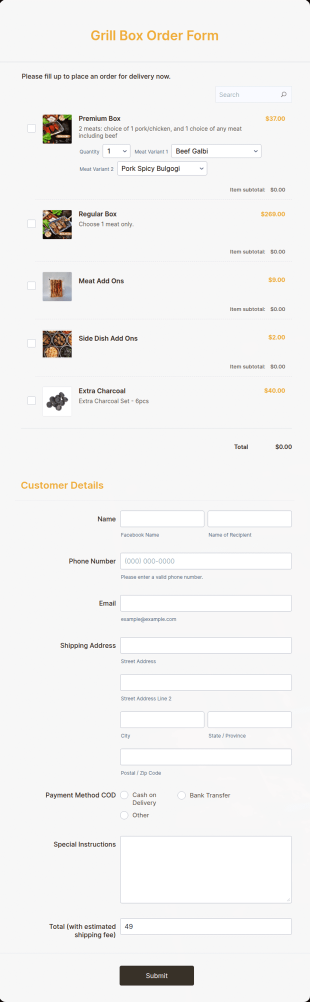 Grill Box Order Form Template