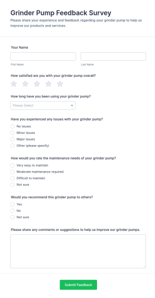 Grinder Pump Feedback Survey Form Template