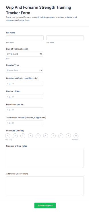 Grip And Forearm Strength Training Tracker Form Template