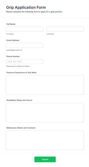 Grip Application Form Template