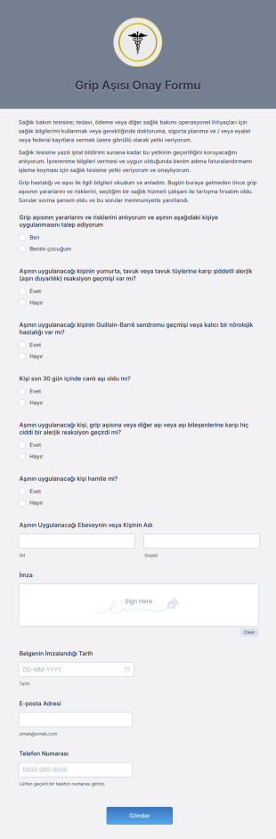 Grip Aşısı Onay Form Şablonu