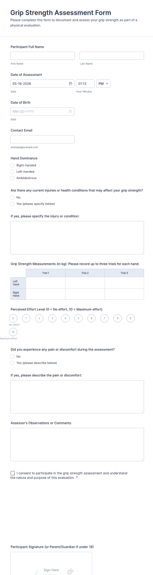 Grip Strength Assessment Form Template