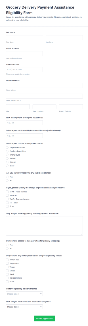 Grocery Delivery Payment Assistance Eligibility Form Template