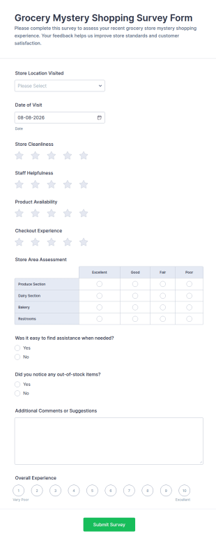 Grocery Mystery Shopping Survey Form Template