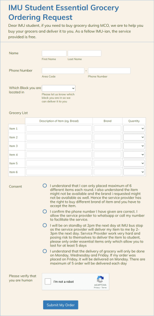 Grocery Ordering Request (PSSS) Form Template