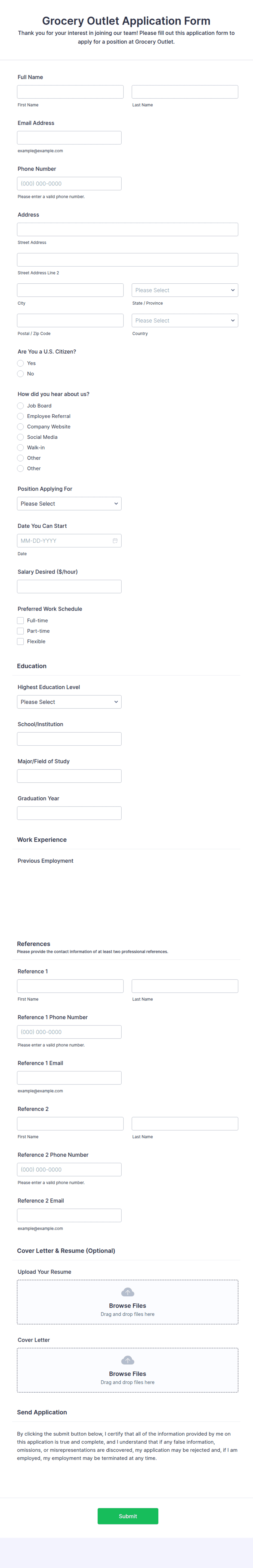 Store Application Form Grocery Outlet Application Form Template | Jotform
