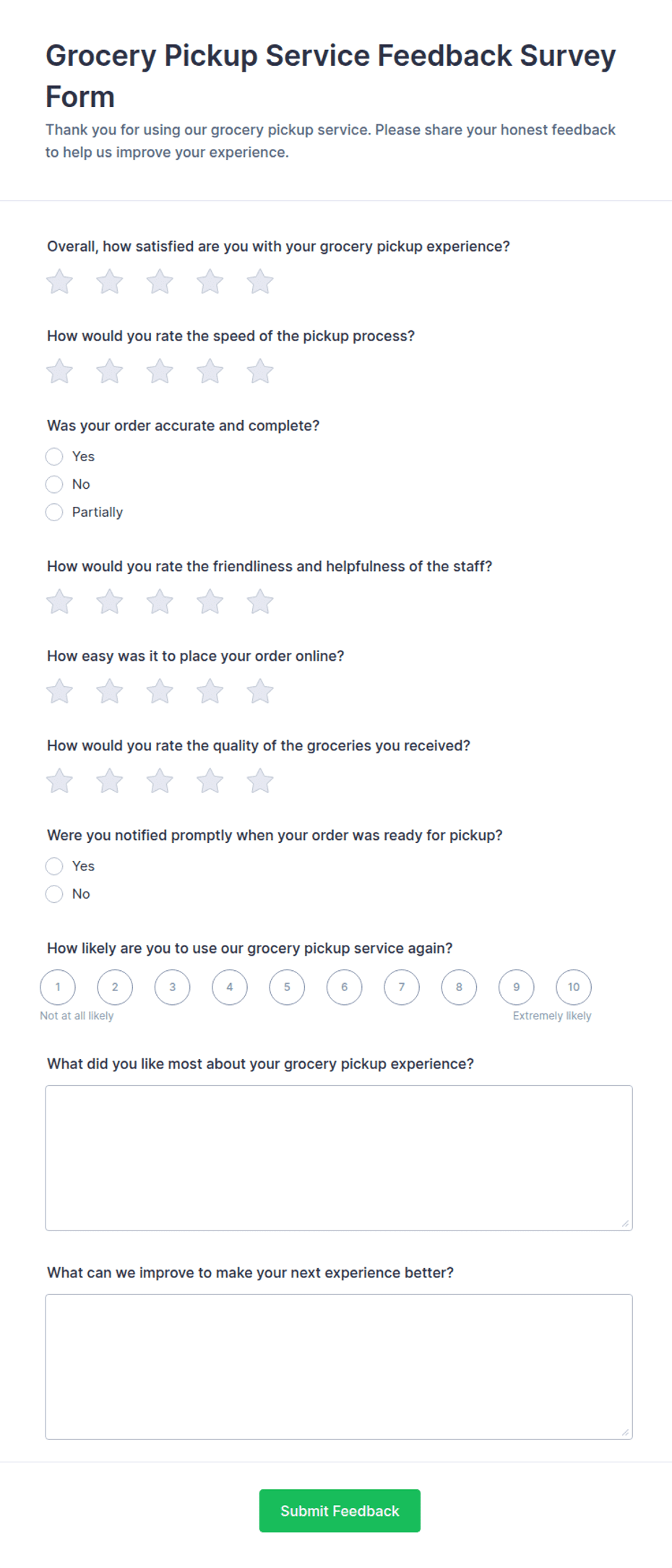 Grocery Pickup Service Feedback Form Template | Jotform