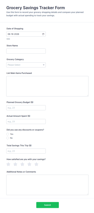 Grocery Savings Tracker Form Template