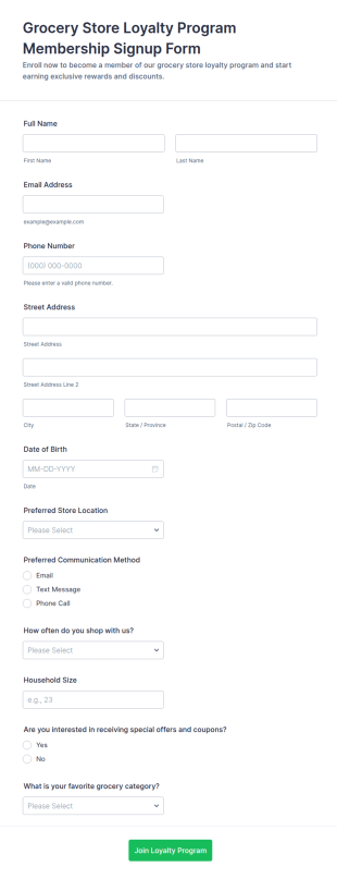 Grocery Store Loyalty Program Membership Signup Form Template