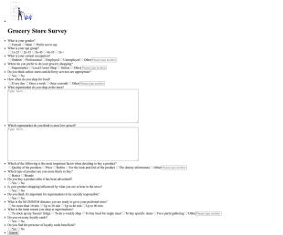Grocery Store Survey Form Template