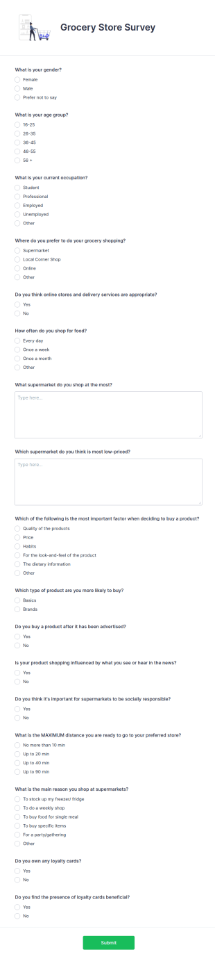 Grocery Store Survey Form Template