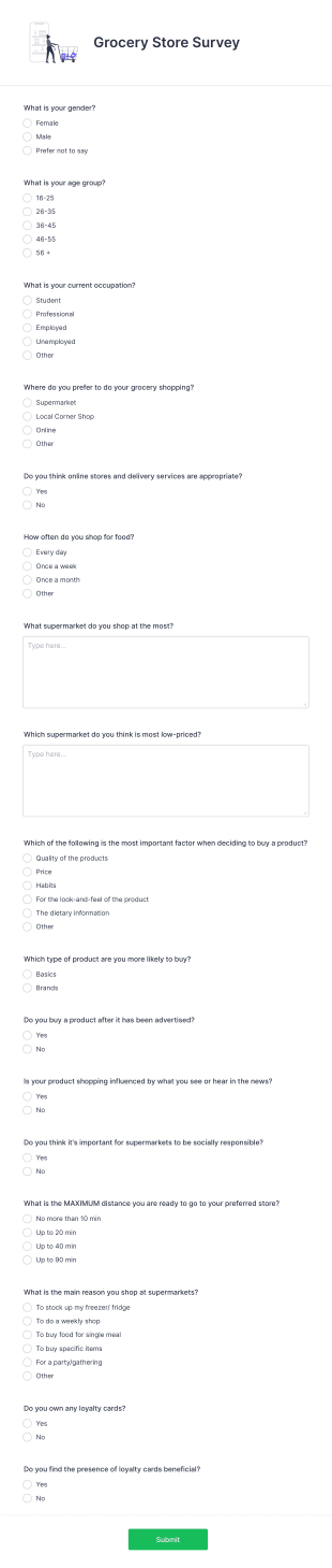 Grocery Store Survey Form Template