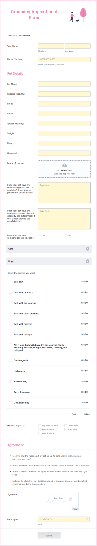 Grooming Appointment Form Template