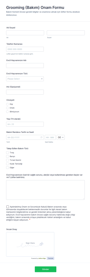 Grooming (Bakım) Onam Form Template