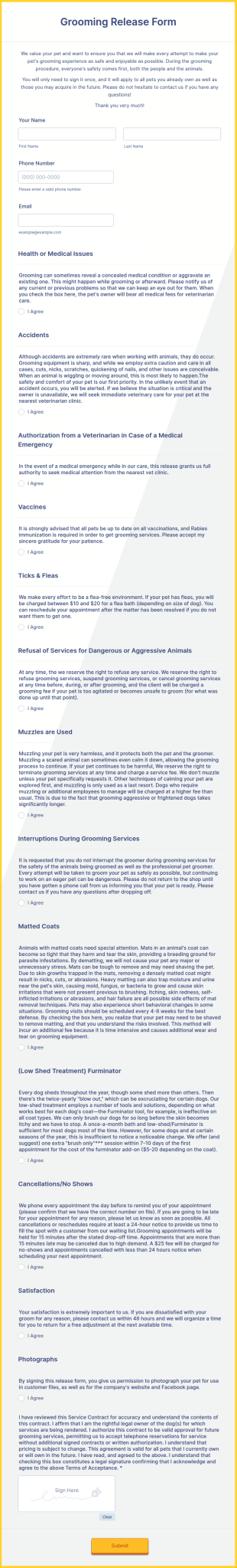 Grooming Release Form Template