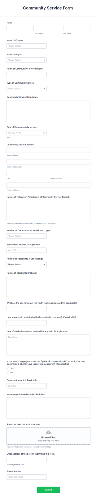 Community Service Report Form Template
