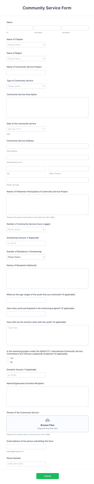 Community Service Report Form Template