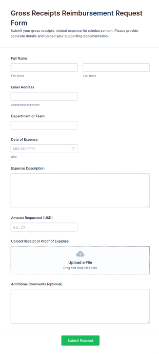 Gross Receipts Reimbursement Request Form Template