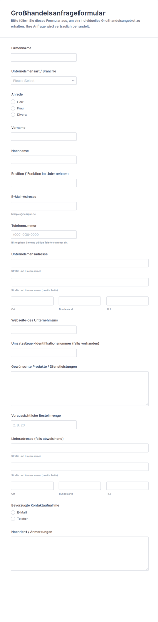 Großhandelsanfrage Formular 📋