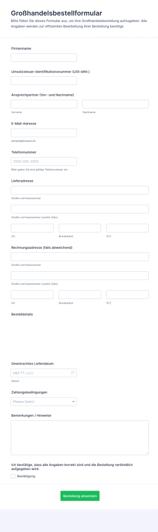 Großhandelsbestellformular
