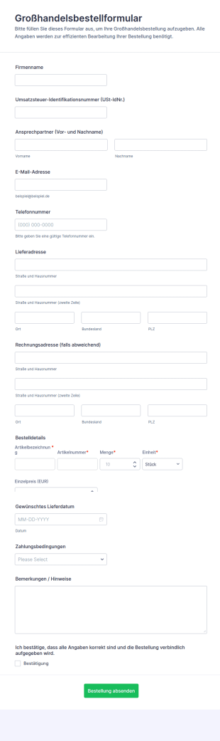 Großhandelsbestellformular