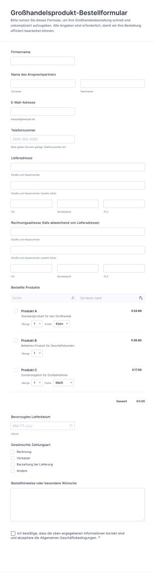 Großhandelsprodukt Bestellformular