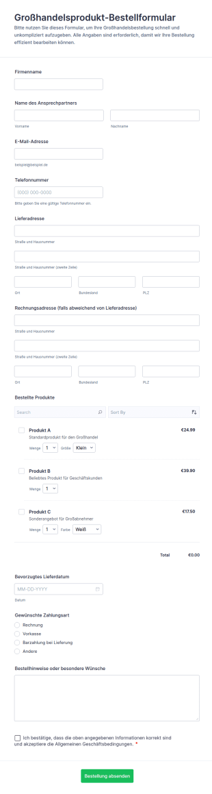 Großhandelsprodukt Bestellformular