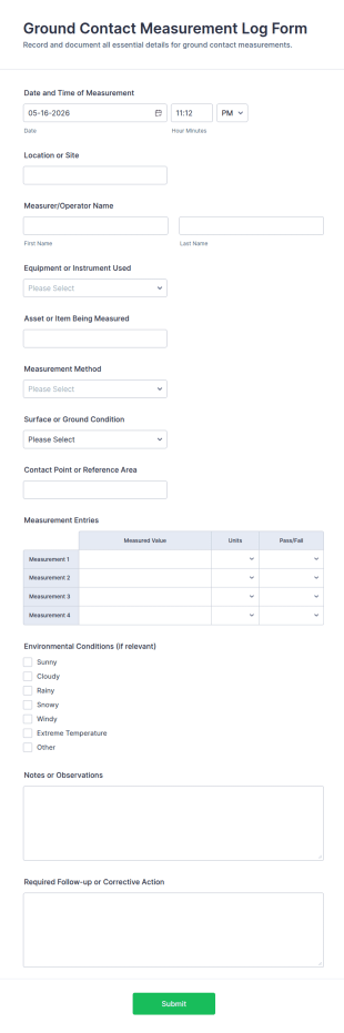 Ground Contact Measurement Log Form Template