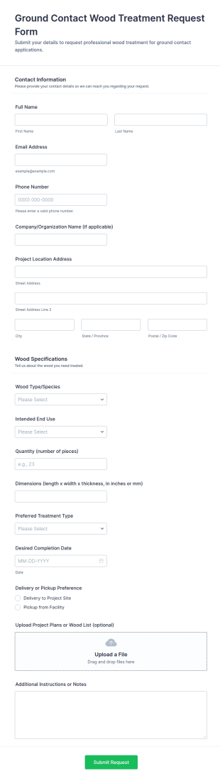 Ground Contact Wood Treatment Request Form Template