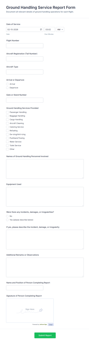 Ground Handling Service Report Form Template