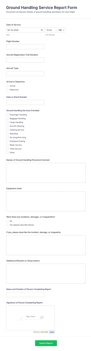 Ground Handling Service Report Form Template