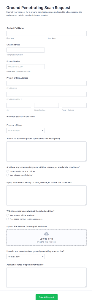 Ground Penetrating Scan Request Form Template