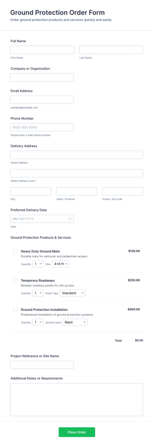 Ground Protection Order Form Template