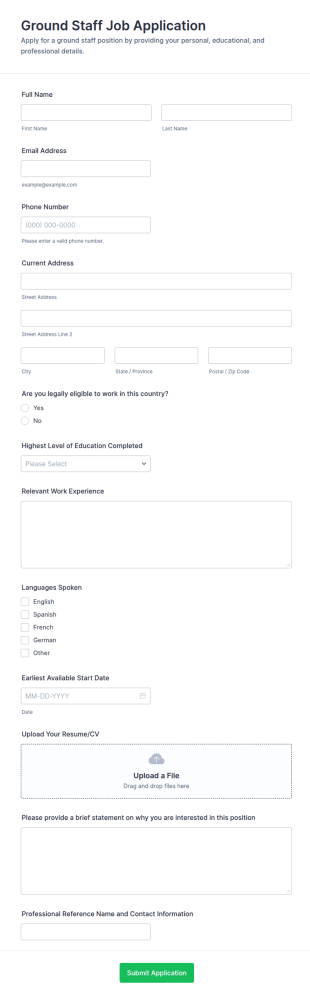 Ground Staff Job Application Form Template