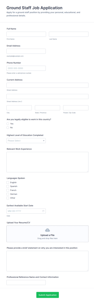 Ground Staff Job Application Form Template