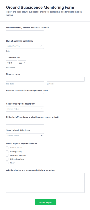 Ground Subsidence Monitoring Form Template