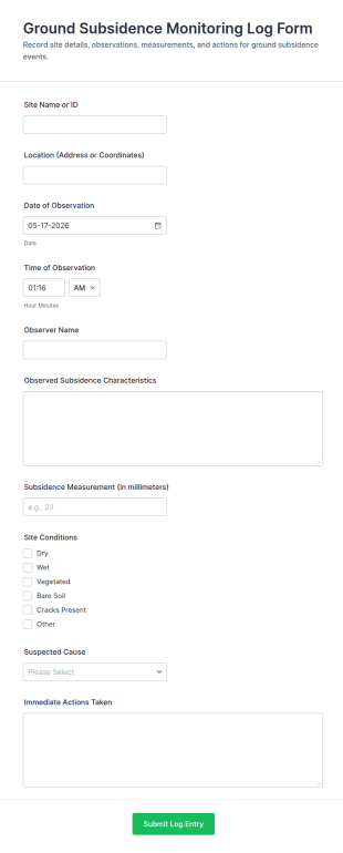 Ground Subsidence Monitoring Log Form Template