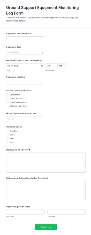 Ground Support Equipment Monitoring Log Form Template