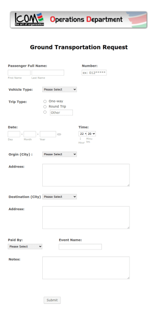 Ground Transportation Request Form Template
