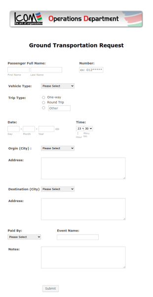 Ground Transportation Request Form Template