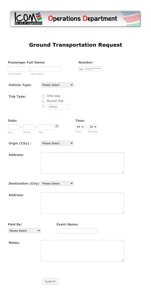 Ground Transportation Request Form Template