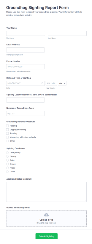 Groundhog Sighting Report Form Template