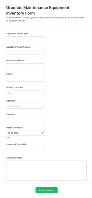 Grounds Maintenance Equipment Inventory Form Template